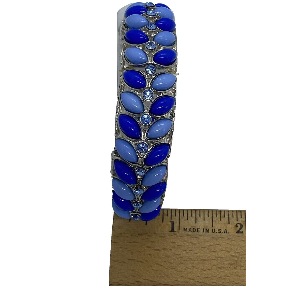 Tamina by Stella French Blue/Cobalt Blue Beaded 3" Stretch Bracelet Silver Band - Picture 9 of 10